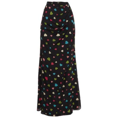 Women's Cheap And Chic Black Heart Print Silk Maxi Skirt