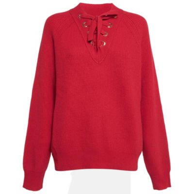 Women's Pre-Owned Zadig and Voltaire Red Rib Knit Lace-Up Kassy Lc Sweater