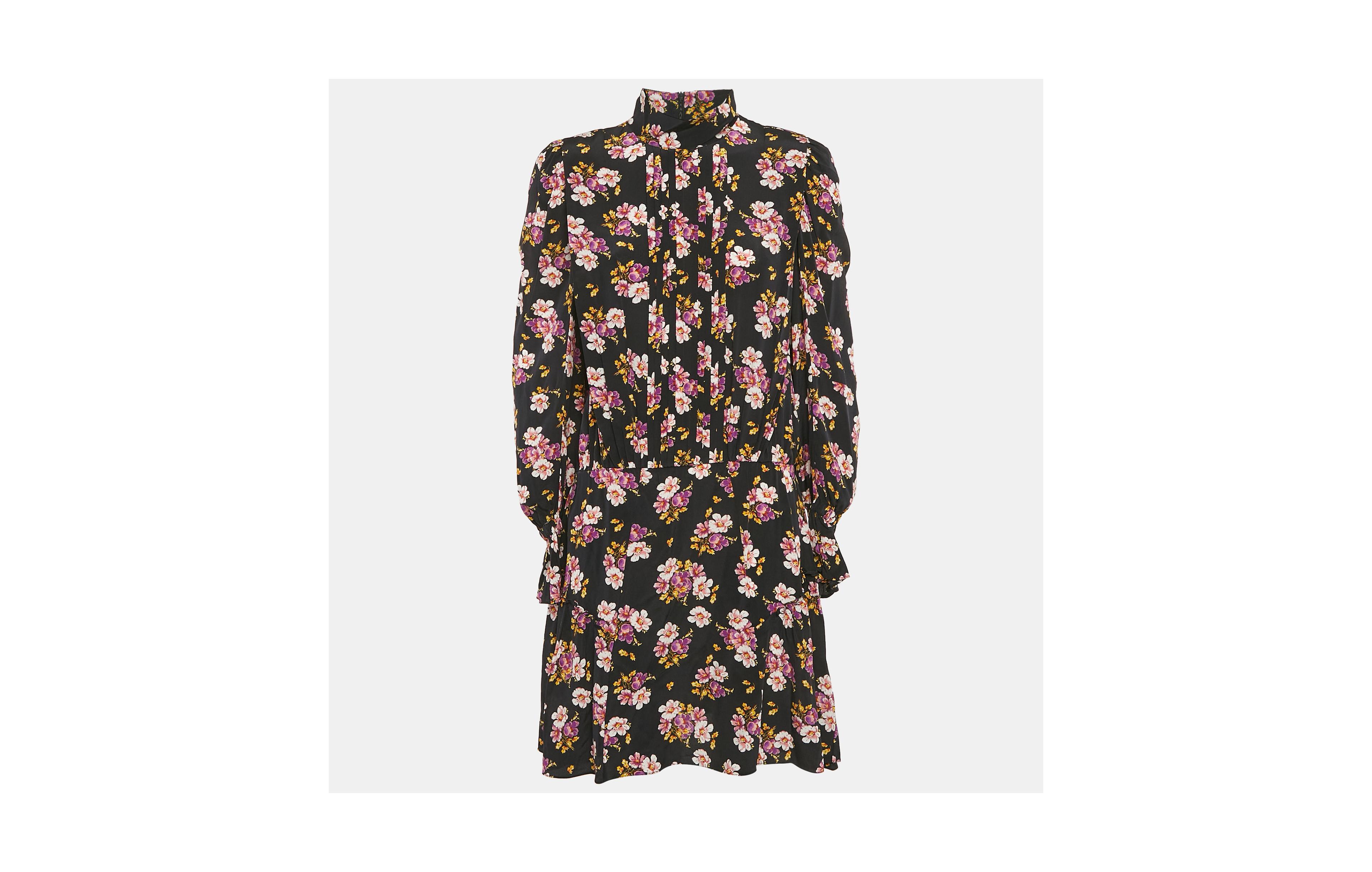 Pre-Owned Zadig & Voltaire Women's Pre-Owned Zadig and Voltaire Black Floral Print Silk Pleated Rabbi Peonies Show Short Dress