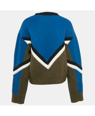 Women's Blue/green Muse Intarsia Rib Knit Sweater