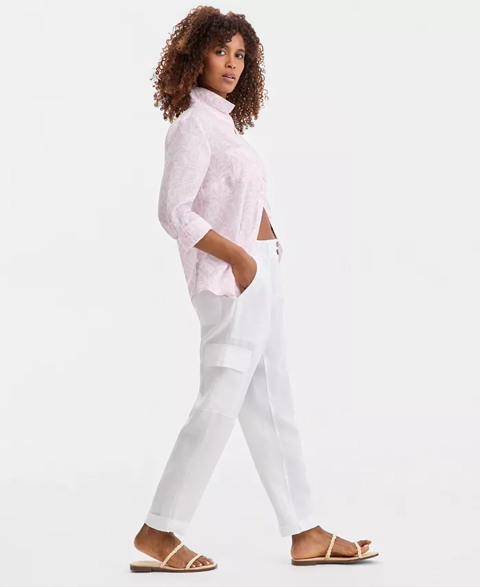 Women's Linen Smocked Cargo Pants - thumbnail 5
