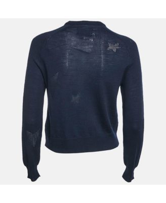 Women's Navy Blue Star Patterned Knit Button Front Cardigan