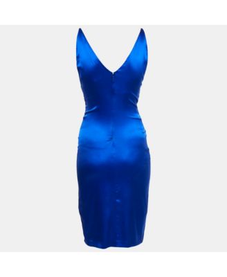 Women's Blue Stretch Satin Metal Detail Short Dress