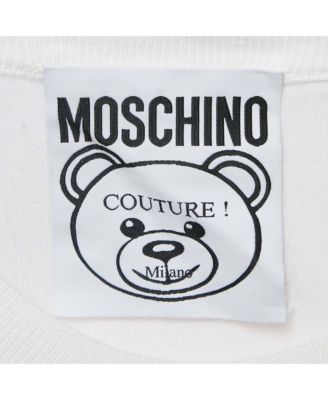 Women's Couture White Teddy Print Cotton Crewneck Sweatshirt