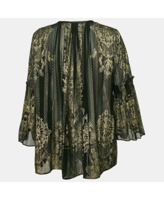 Women's Black Painted Silk A-Line Blouse