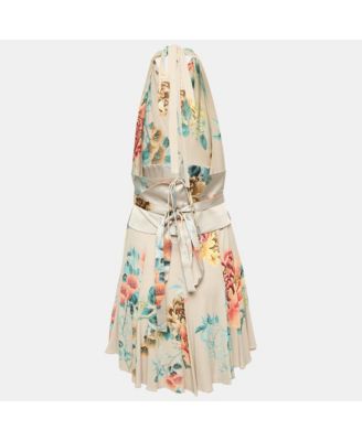 Women's Grey Floral Print Jersey Halter Neck Mini Dress