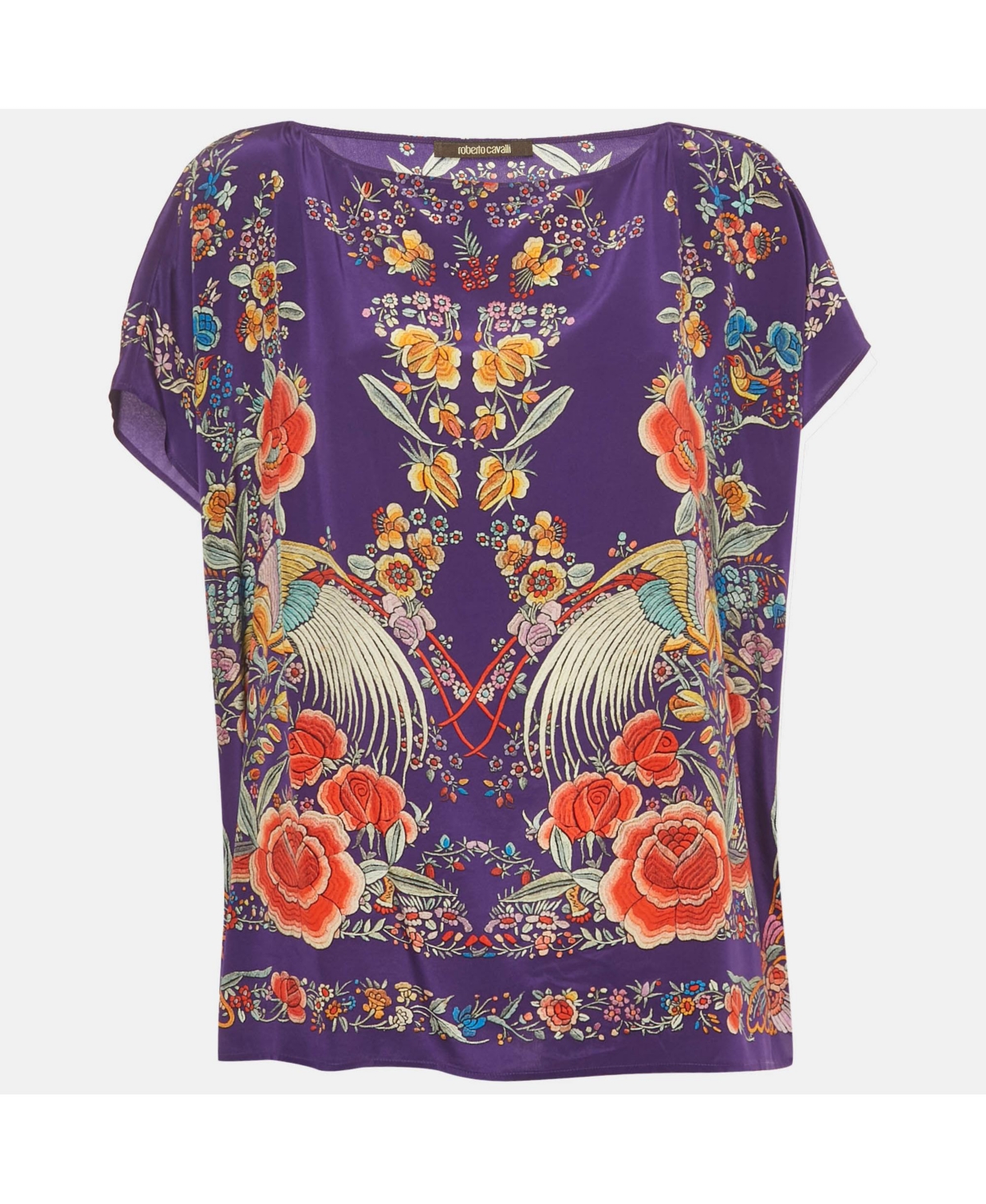 Pre-Owned Roberto Cavalli Women's Purple Printed Silk Kaftan Top