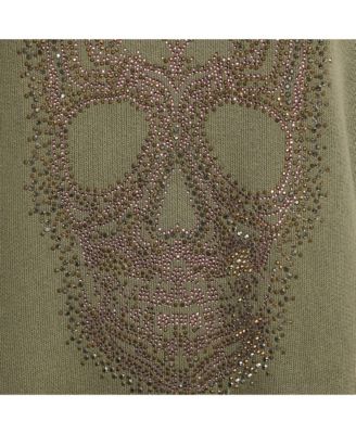 Women's Sage Green Skull Embellished Cotton Anael Tunic Sweater