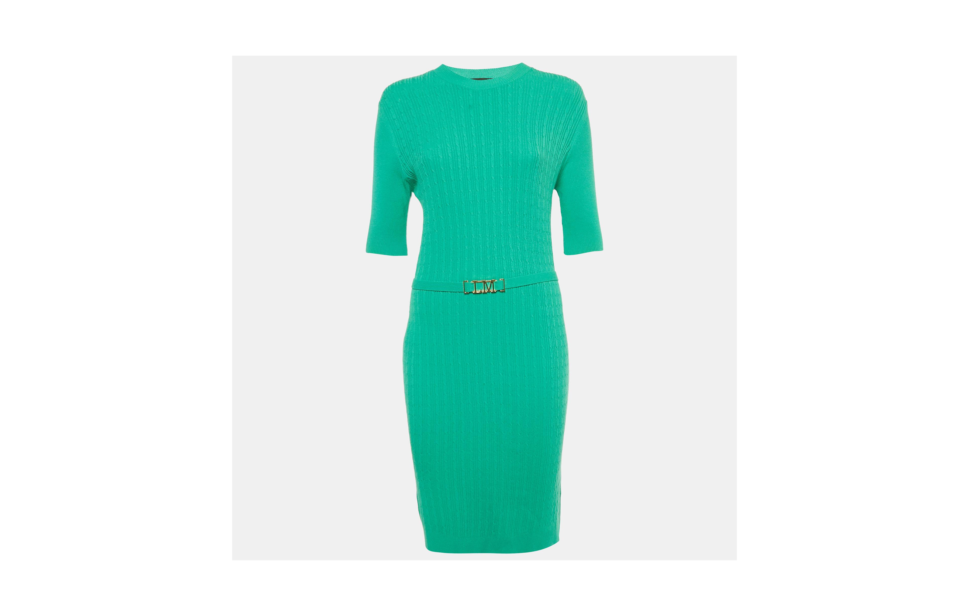 Pre-Owned Love Moschino Women's Green Knit Belted Midi Dress