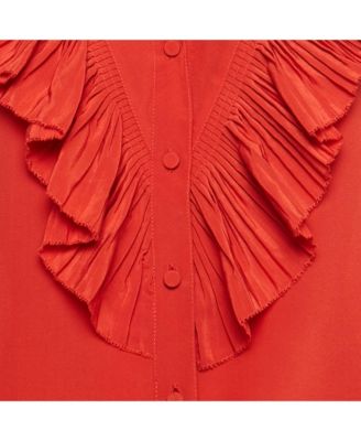 Women's Red Silk Ruffled Taccora Shirt
