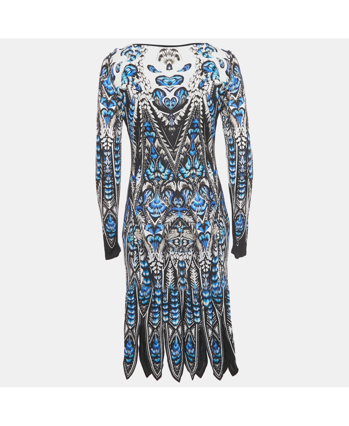 Pre-Owned Roberto Cavalli Women's Blue Printed Jersey Long Sleeve Dress