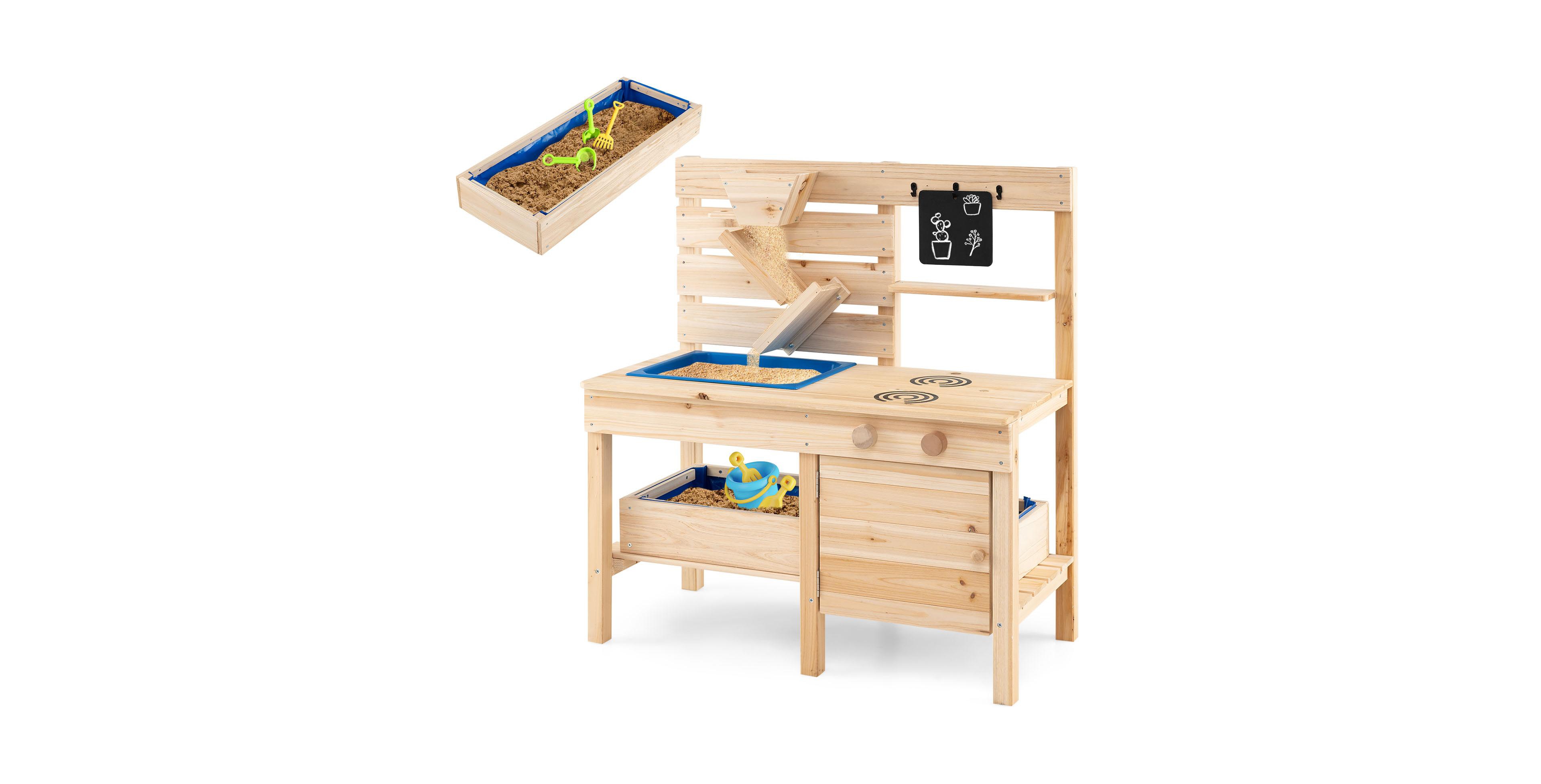 Hongge Outdoor Wooden Play Kitchen with Detachable Sandbox and Sink