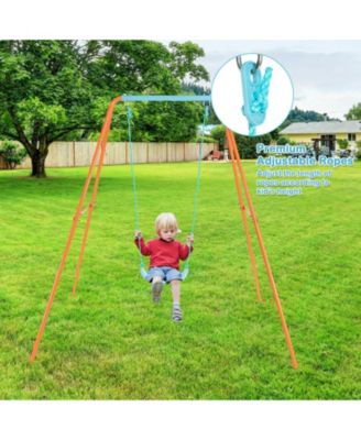 Outdoor Kids Swing Set with Heavy-Duty Metal A-Frame and Ground Stakes-Orange