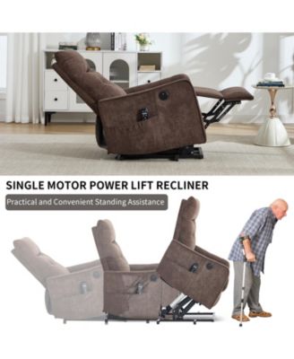 Chenille Single Motor Power Lift Recliner Chair with Massage and Heavy Duty Motion Mechanism and One USB for Charging