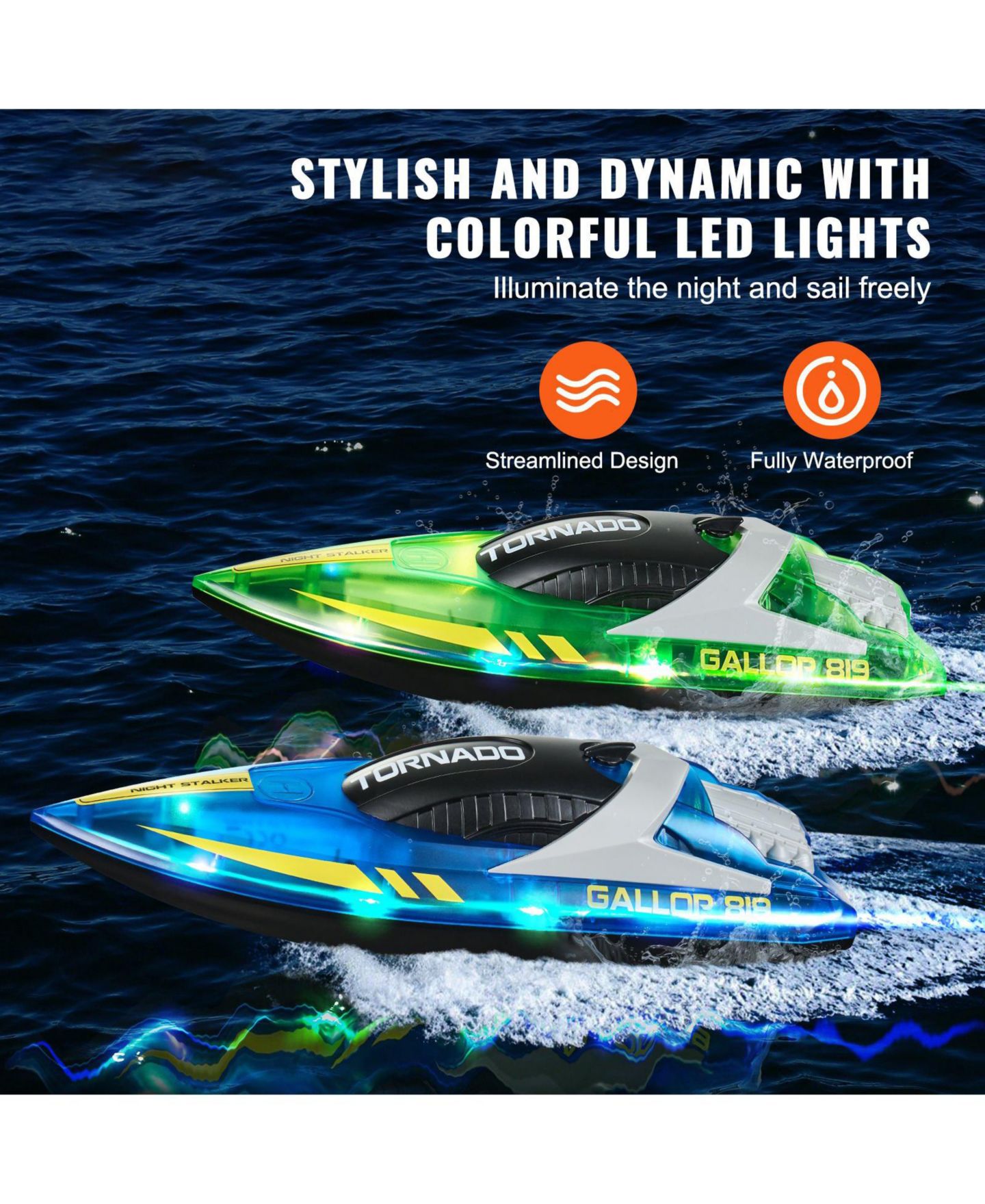 Детские игрушки Mecale 2-Pack Racing LED Waterproof RC Boats, цвет: Синий — фото 4