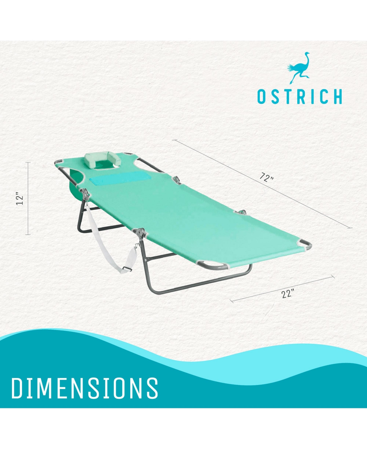 Ostrich Ladies Comfort Lounger, Portable Beach Camping Pool Tanning Chair, Teal