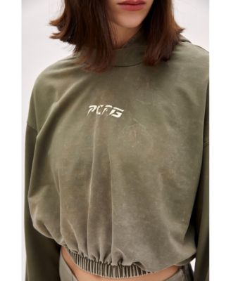 Women's Acid-Washed Cropped Cotton-Blend Pullover Hoodie