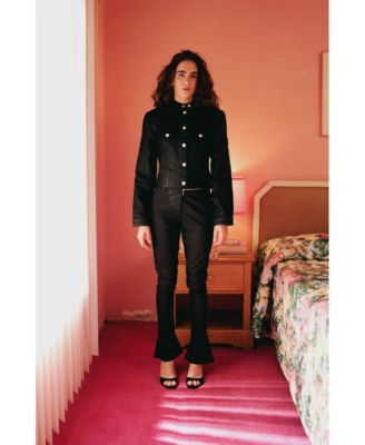 Women's Striped Zip Detail Skinny Flare Pants