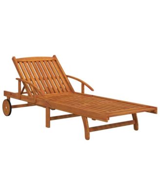 Sunlounger With Table Wood Grain Solid Acacia wood Large Foldable