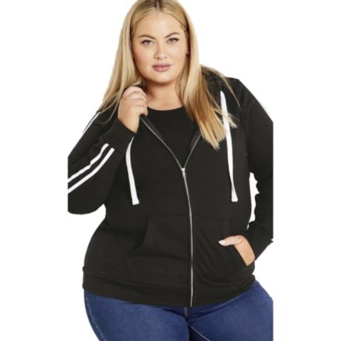 Женское худи AVENUE Plus Size Side Stripe Zip, цвет: Чёрный
