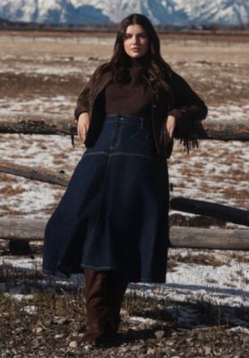 Women's Denim Maxi Skirt With Seam Detail