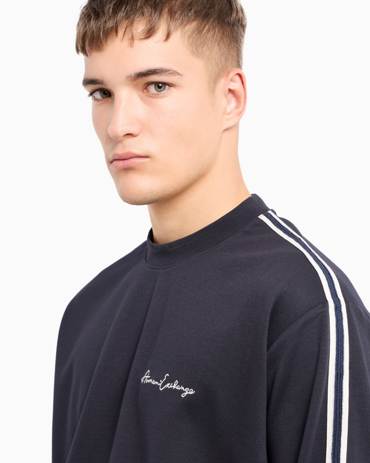 A|X Armani Exchange Men's Striped Sleeve & Logo Sweatshirt