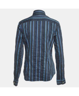 Women's Blue Striped Cotton Full Sleeve Shirt