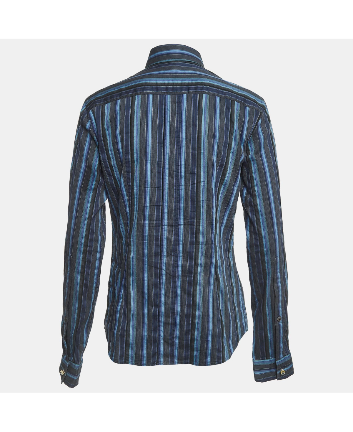 Pre-Owned Dolce & Gabbana Women's Blue Striped Cotton Full Sleeve Shirt
