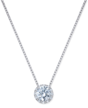 image of Arabella Swarovski Zirconia Halo Pendant Necklace in Sterling Silver