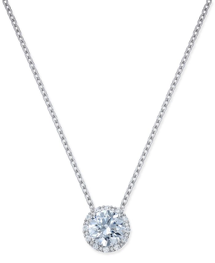 Cubic zirconia halo pendant necklace clearance