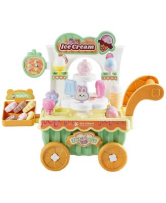 Ice Cream Cart for Kids, 27 PCS Pretend Play Store with Storage Trolley, Sound & Light, Pretend Money, Educational Toy for 3+