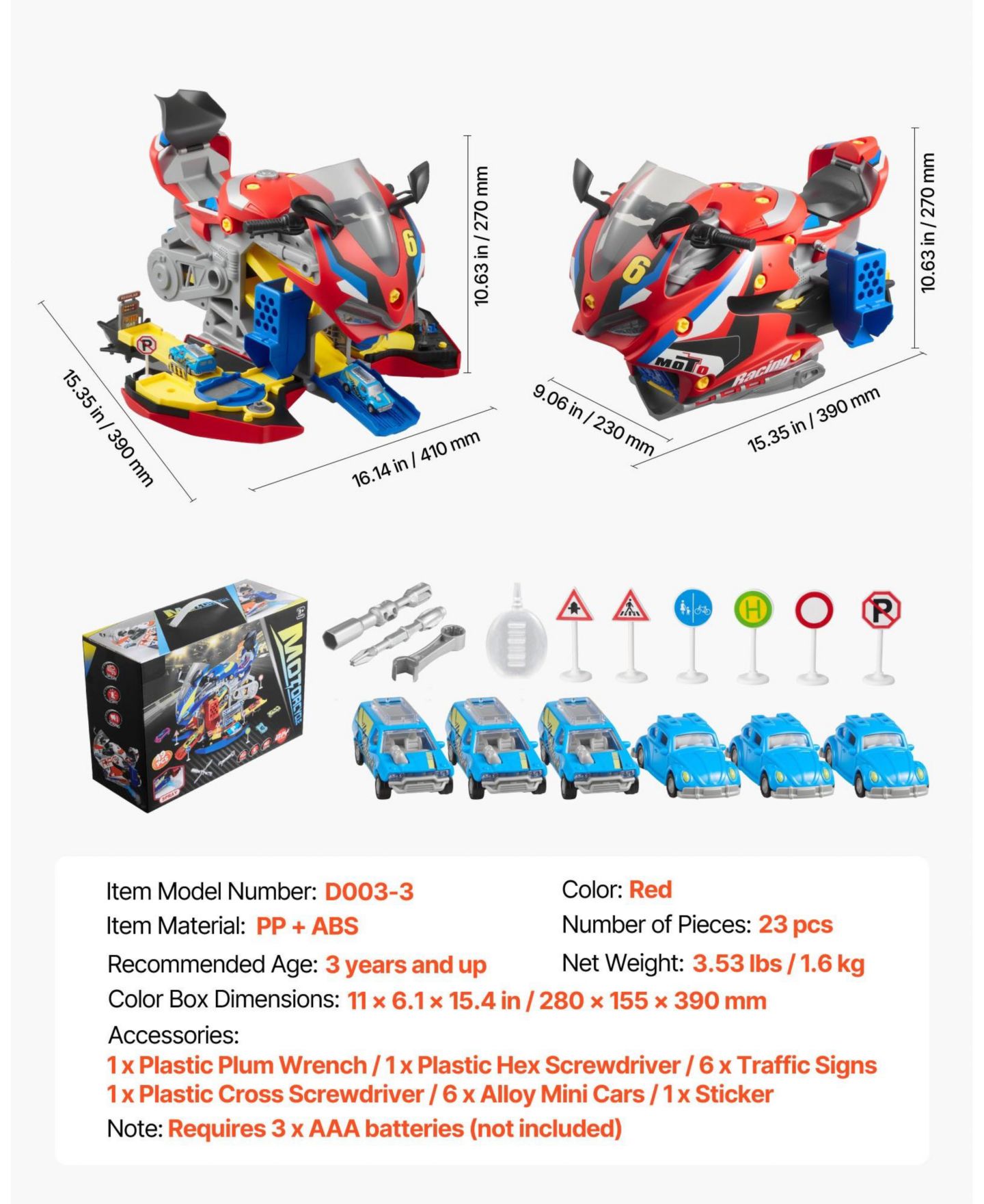 Детский игровой набор Mecale Motorcycle Engine Lights & Sounds 25-Piece Playset, Ages 3+, цвет: Красный — фото 4