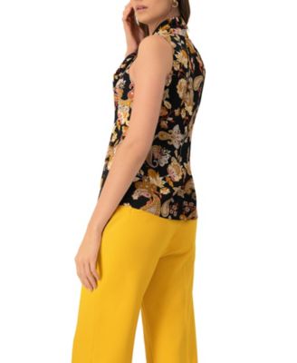 Women's V-Neck Sleeveless Blouse with Neck Ties