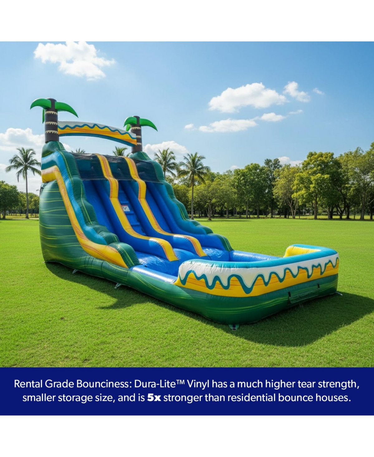 HeroKiddo 15' Tropical Breeze Commercial Grade Dual Lane Inflatable Water Slide with Pool and Blower Indoor Outdoor Inflatable