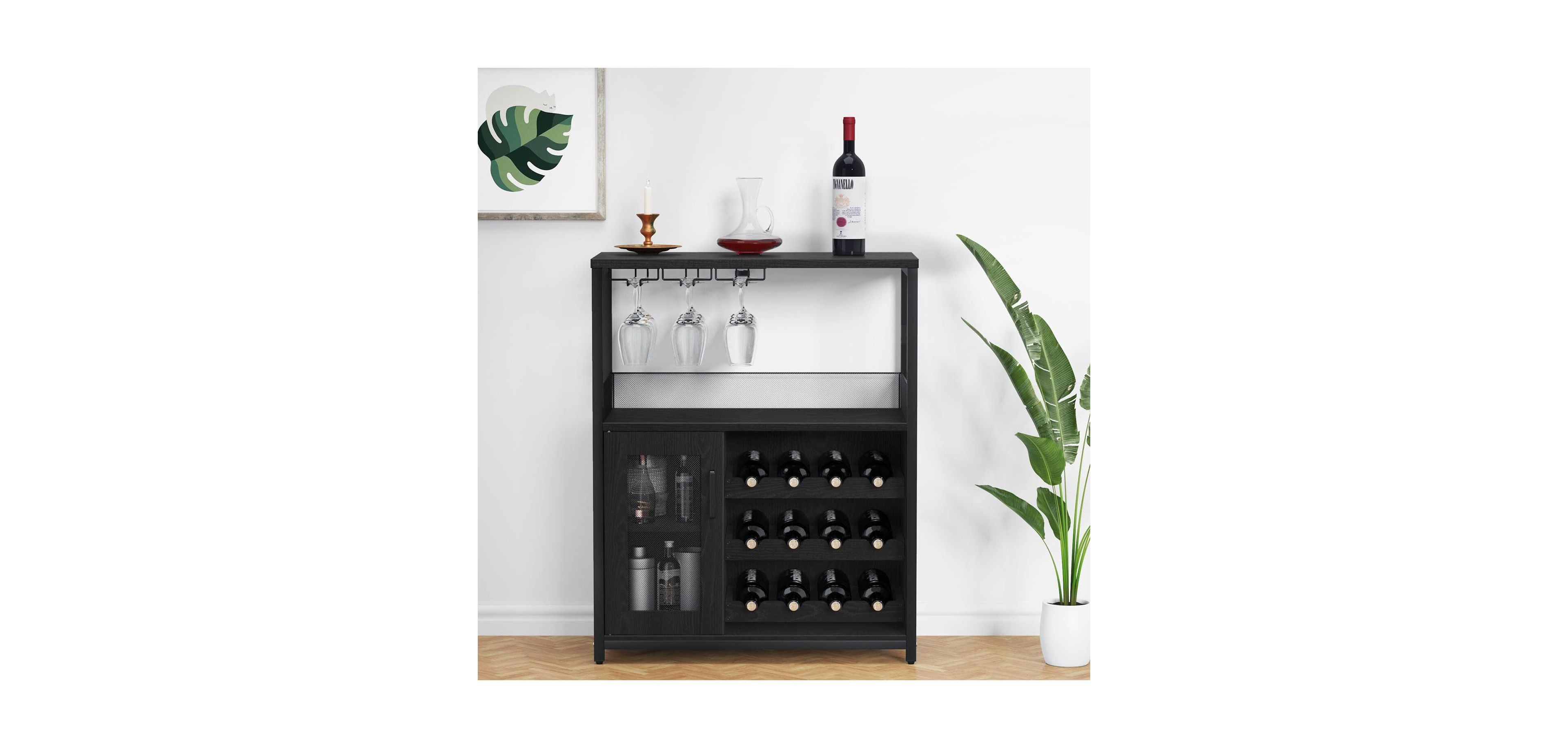 gaomon Bar Cabinet Removable Wine Storage Cabinet with Extra Storage Industrial Sideboard and Buffet with Glass Tray and Mesh Doors