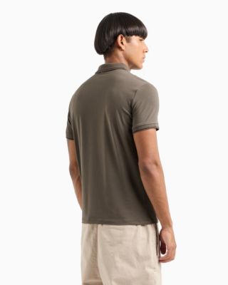 Men's Short Sleeve Logo-Placket Stretch Polo Shirt
