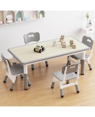 Kids Table and 4 Chairs Set, Height Adjustable Table for 4, Kids Study Table for Home Daycare Preschool for Ages 2-8
