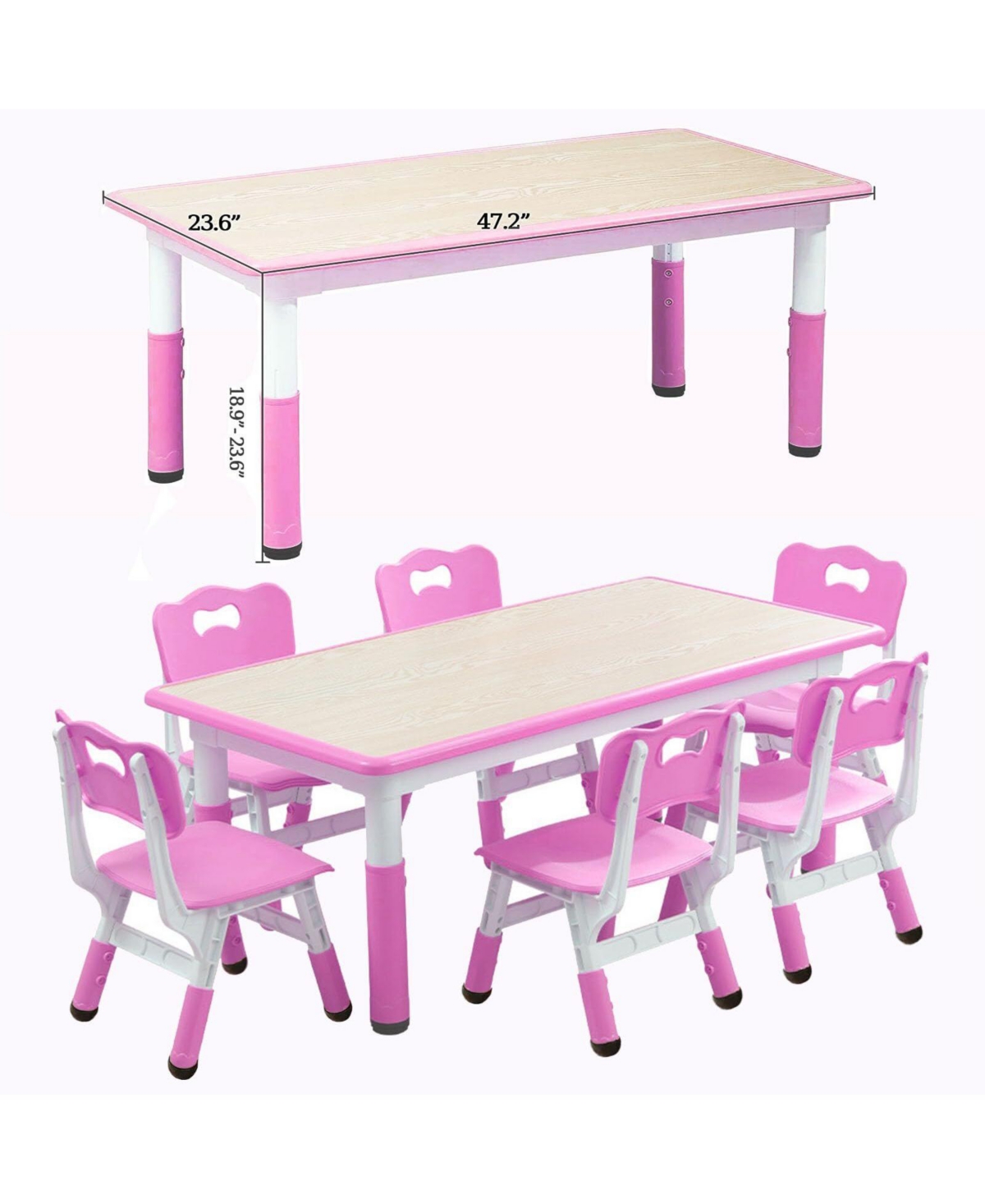 Gaomon Kids Table and Chairs, Height Adjustable Toddler Table and 6 Chair, Children Activity Table for Daycare, Classroom, Home