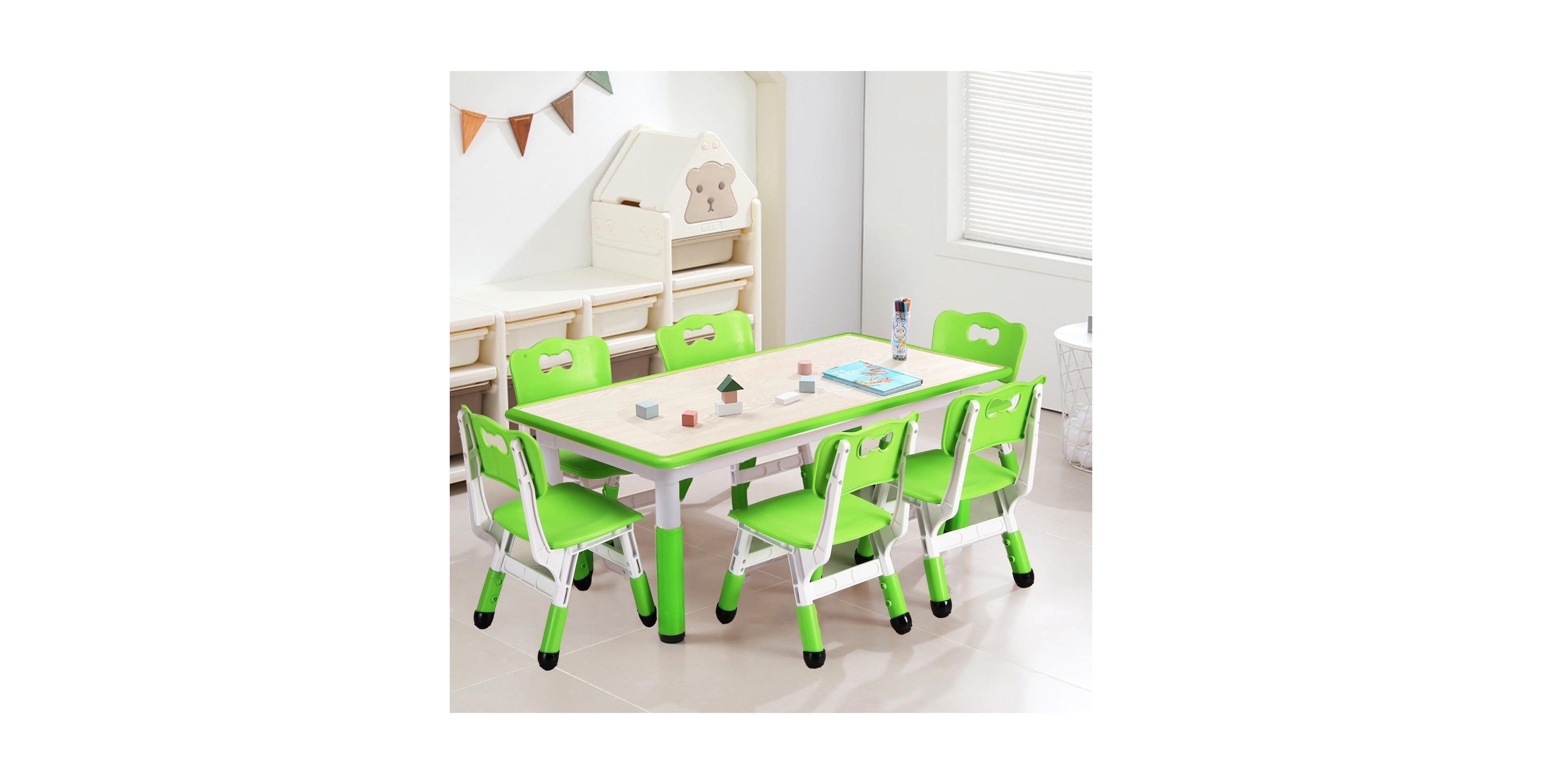 gaomon 7-Piece Kids Table and Chairs Set, Children Multi-Activity Study Table With Non-Slip Legs, Graffiti Desktop for Home/Daycares