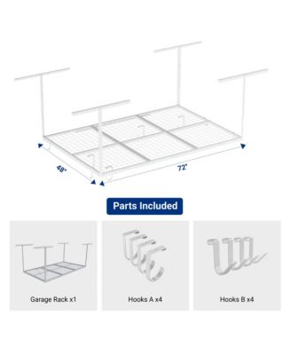 OHK Series Ceiling Mounted Overhead Garage Storage Rack, White — 48" X 72"