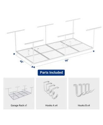 OHK Series Ceiling Mounted Overhead Garage Storage Rack, White — 48" X 96"