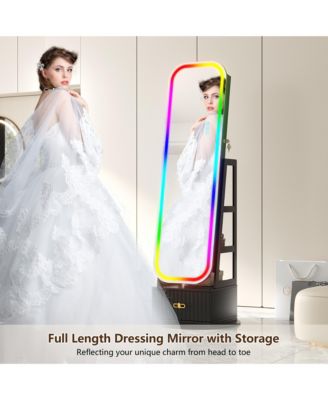 360&deg; Swivel Jewelry Cabinet with RGB Lights and Full-Length Mirror