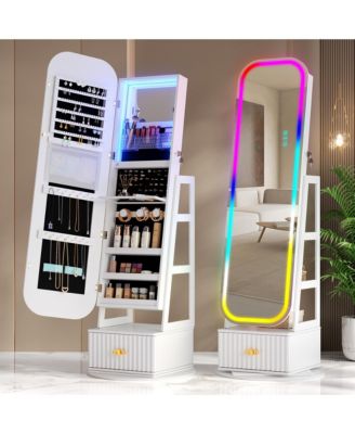360&deg; Swivel Jewelry Cabinet with RGB Lights and Full-Length Mirror