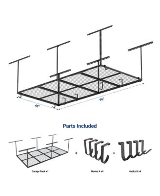 OHK Series Ceiling Mounted Overhead Garage Storage Rack, Black — 48" X 96"