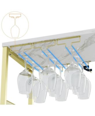 Wine Bar Cabinet with Drawer, Shelves, Glass Holder, and Mesh Door, Small Sideboard for Liquor and Glasses