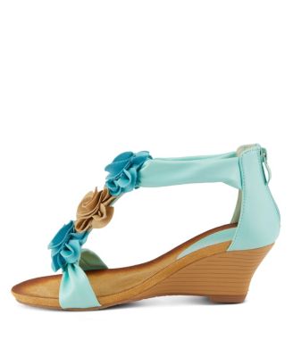 Women s HARLEQUIN Floral T-Strap Wedge Sandals with Back Zipper