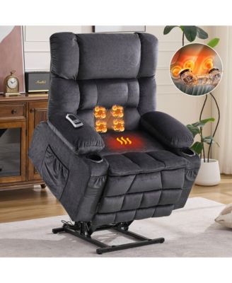 Dual Motor Lift Recliner with Lay Flat Waist Kneading Heat and Cup Holders