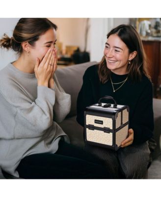 Makeup Train Case with Mirror Cosmetic Box Organizer Art Deco Pastel
