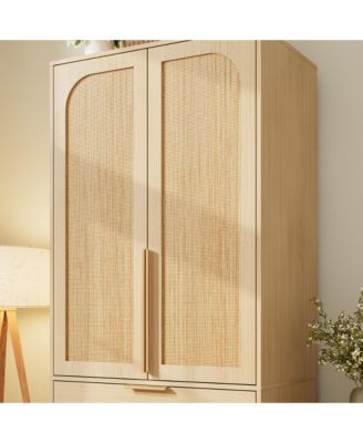 Armoire Wardrobe Closet, 69.5" Wooden Wardrobe Cabinet with 3 Drawers, Hanging Rod, 2 Doors Clothing Storage Cabinet