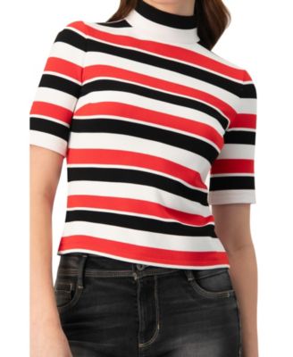 Women's Striped Mock-Neck Knit Top